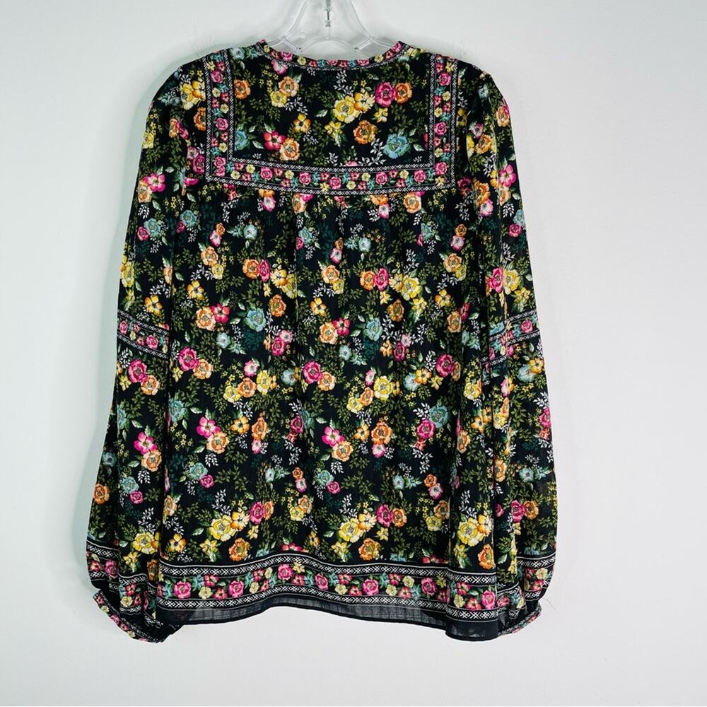 Rose & Olive black yellow pink floral boho popover pleated top large - Picture 6 of 8